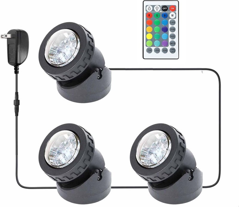 yoosuml Pond Lights Underwater LED RGB Colored Fountain Light IP68 Waterproof Spotlight Timing Adjustable Submersible for Fish Pond Garden Lawn Yard Waterfall (Set of 3) - Image 1